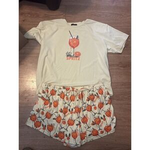 Canyon Creek 2-Piece Pajama Set Short Sleeve Tee & Shorts Yellow Orange Drinks